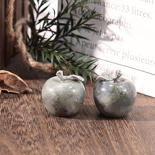 Miniatura 5 de Estatua de manzana de piedra lunar natural, escultura de cristal curativo, adorno para el hogar, decoración de boda, 1 pulgada