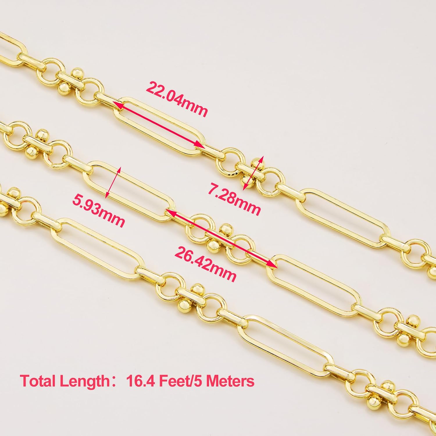 KYUNHOO 16.4 Feet Paperclip Chains for Jewelry Making Light Gold Iron Link Chain on Roll with Buckle for Women Men Make Jewelry Crafts