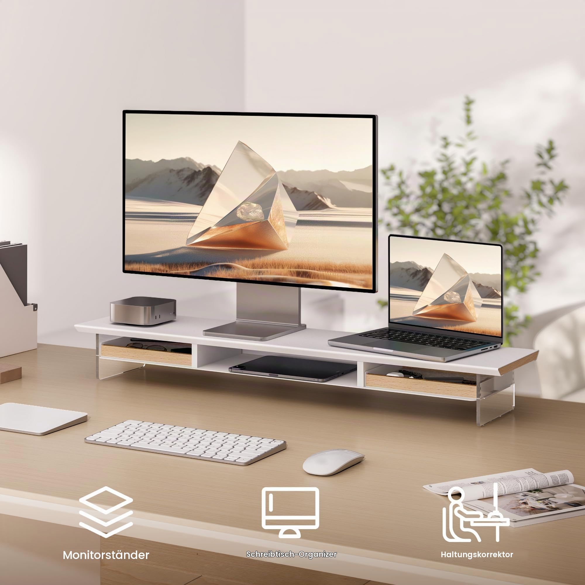 Fenge Monitorständer, 108cm Acryl, für Laptop PC TV, Monitor Stand, Weiß