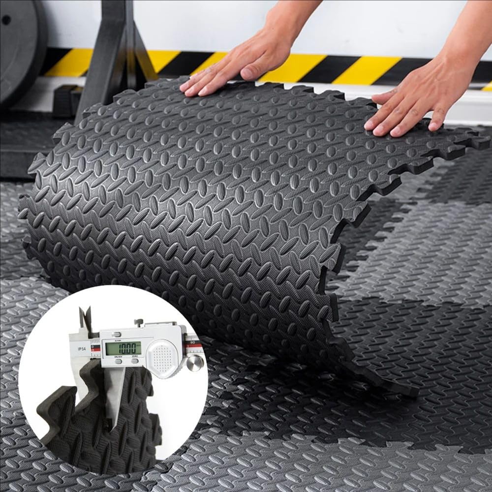 Dalle Mousse,Dalle Mousse Piscine,EVA Tapis de Fitness Antidérapant,48 PCS,30x30cm,10mm d'Épaisseur,Antidérapant et Antichute,Noir,pour Sport,Yoga,Fitness,Protection Contre Les Chutes,Extérieur