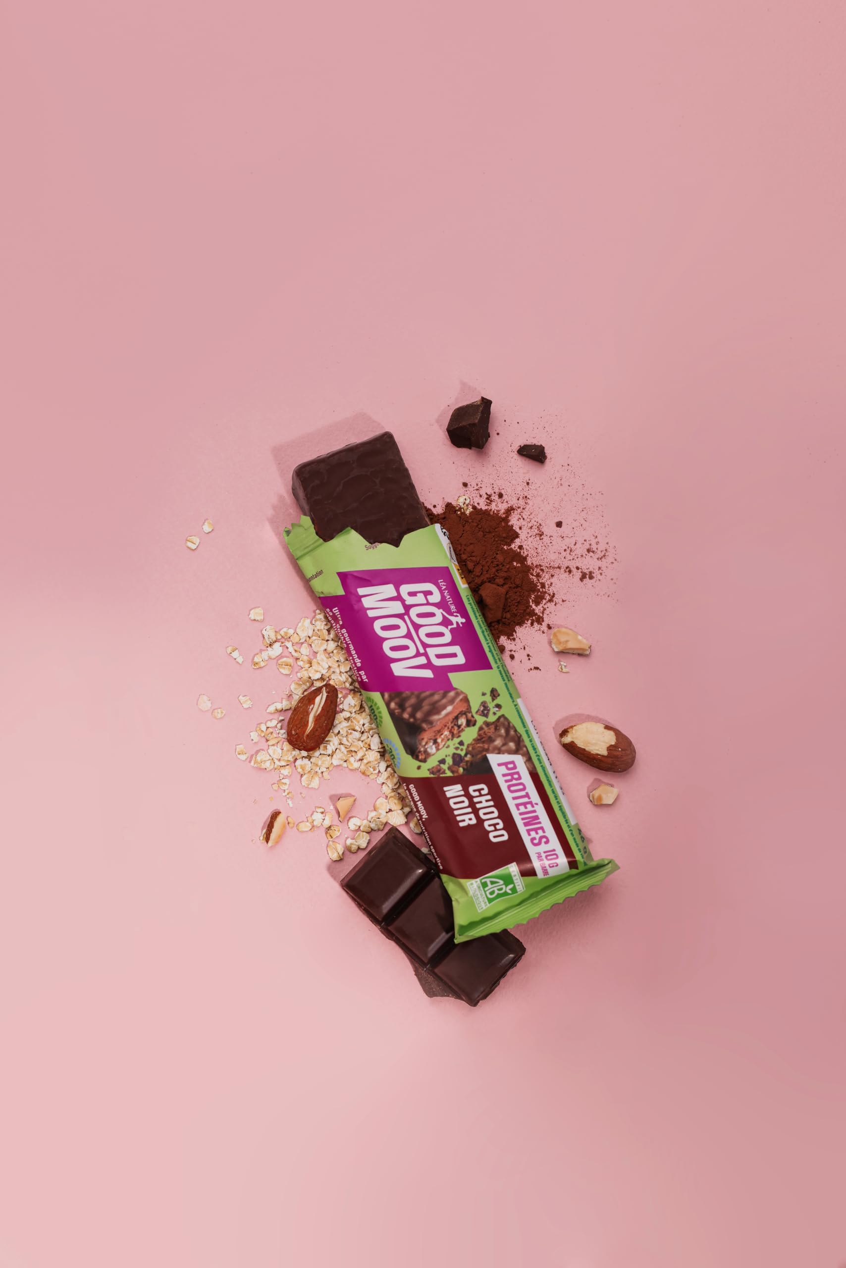 GOOD MOOV – Barre Protéinée Chocolat Noir Bio 46g - Lot carton de 20 barres | 30% de sucres en moins - Riche en protéines - Clean : Sans colorant, sans arôme artificiel, 100% d'origine naturelle
