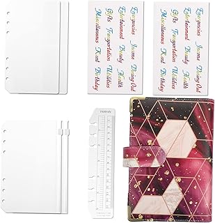 AOKWAWALIY 1 Conjunto Fichário Livro De Couro Pu Capa De Fichário Orçamento Bloco De Notas Dinheiro Pessoal Orçamento Economia De Dinheiro Envelopes Folhas Soltas Orçamento Livro Planejador