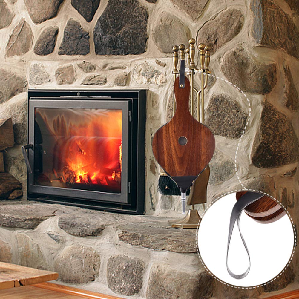 Soffietti da camino, Pompa a soffietto a mano in legno con cinturino in pelle appeso, ugello in metallo, soffietto for camino, soffietto in pelle, soffietto antincendio