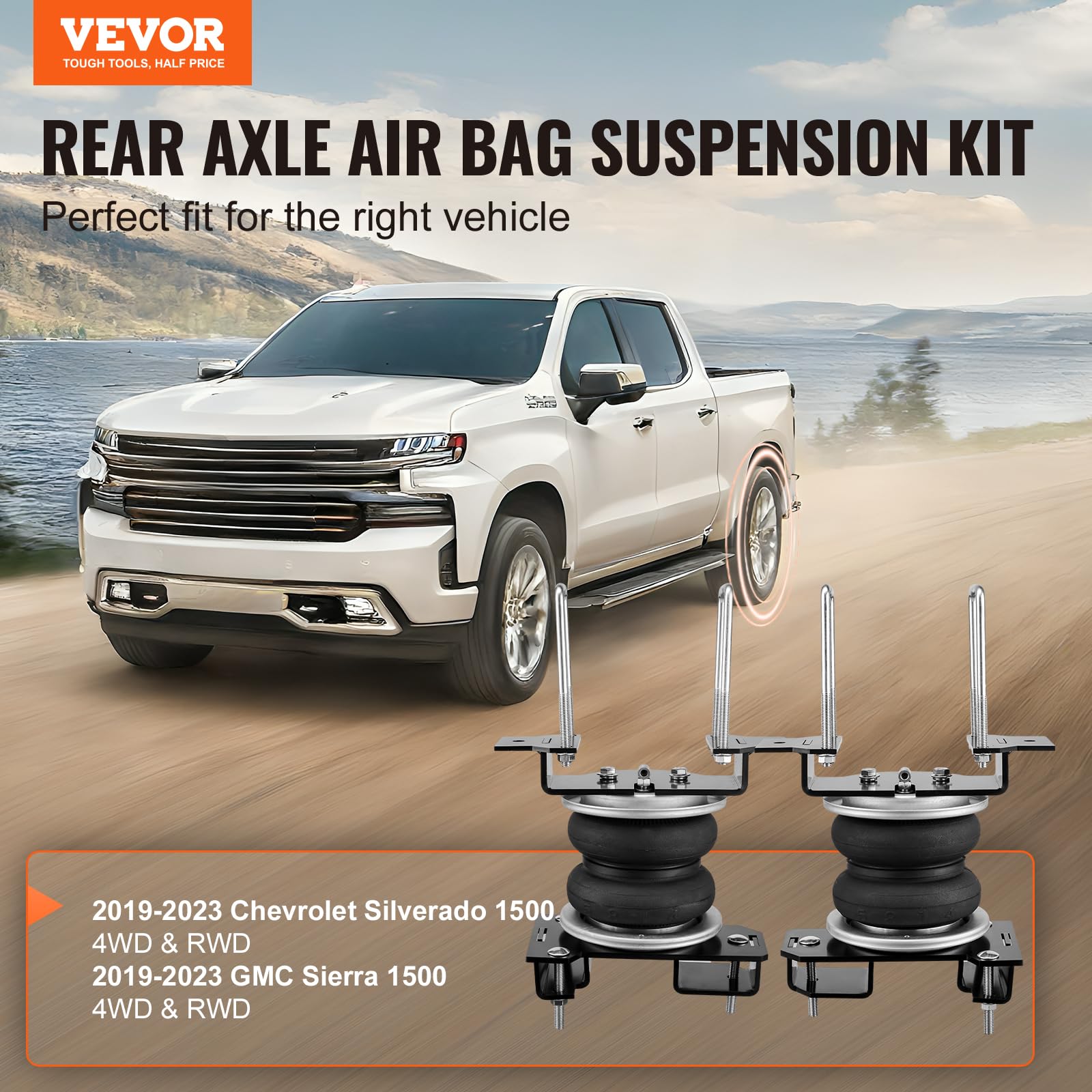 VEVOR Zestaw sprężyn powietrznych, zestaw sprężyn pneumatycznych, kompatybilny z Chevrolet Silverado 1500 i GMC Sierra 1500 4WD RWD, obciążenie 5000 kg, 5 do 100 psi