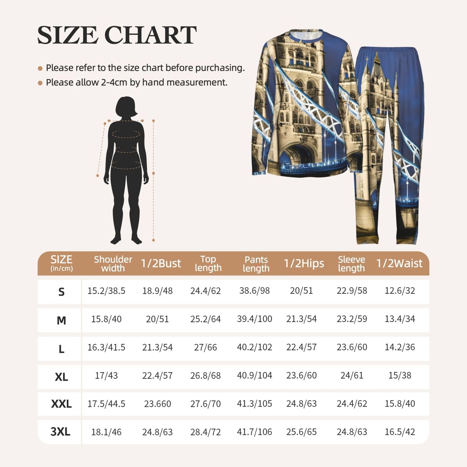 Tower Bridge In London Print - Pigiama da donna a maniche lunghe, morbido, confortevole, elastico