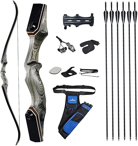 TOPARCHERY Arco recurvo de tiro con arco de 60 pulgadas, arco de caza y flecha, juego de arco y flecha para adultos, práctica de competencia,