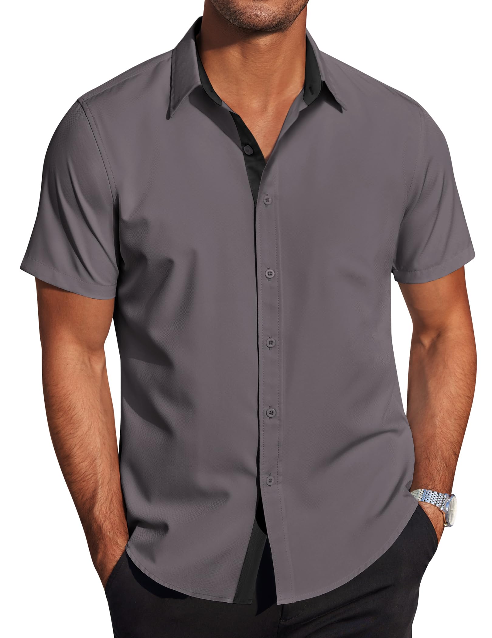 COOFANDY Herren Hemd Kurzarm Regular Fit Freizeithemd Bügelleichte Businesshemd Sommer Strand Hemden Leichte Button Down Hemd