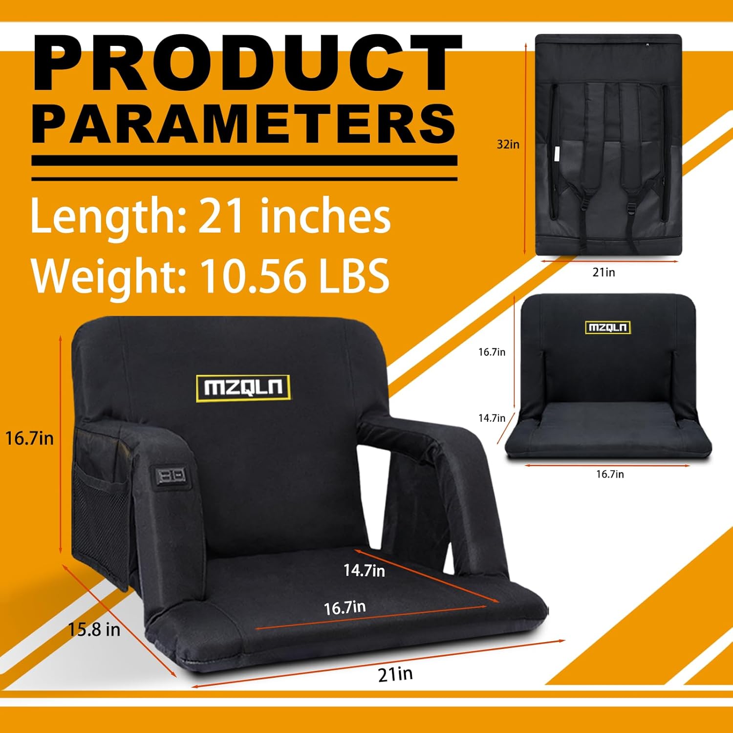 Dual-Sided Heated Stadium Seats, 21 Inche Folding Bleacher Cushion with 10000mAh Portable Power, 3 Levels of Heat, 6 Reclining Positions for Indoor Stadiums, Baseball Stadiums