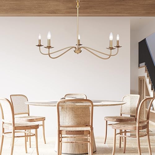Miniatura 4 de Candelabro moderno, lámpara de 5 luces para comedor, lámpara dorada de altura ajustable, lámpara de araña de granja para comedor, entrada,
