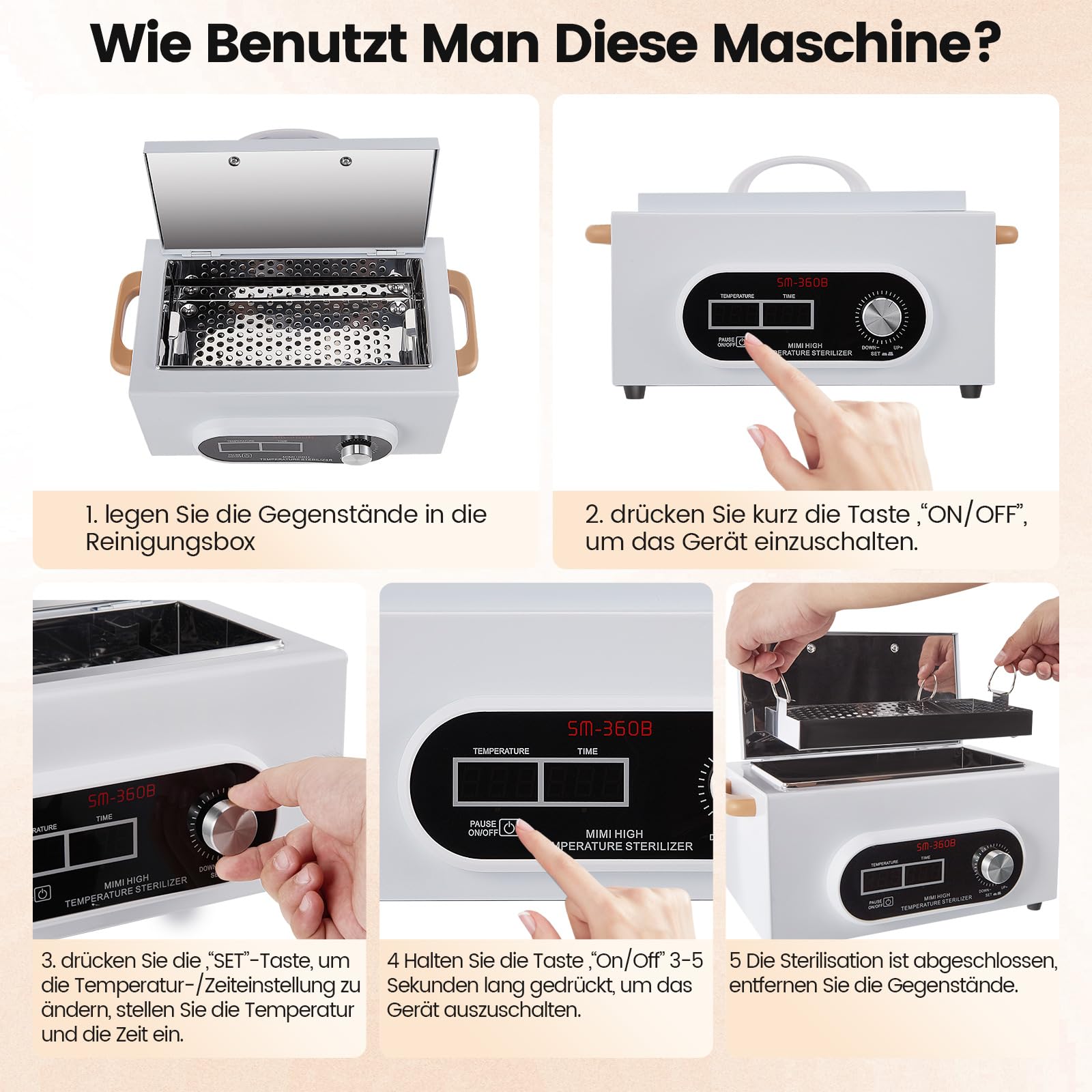 300W sterilisator für instrumente, 230℃ Heißluftsterilisator Desinfektion mit einstellbarem, Timer Kleine Sterilisatoren für Nagelwerkzeuge Kosmetikwerkzeuge Fußpflege
