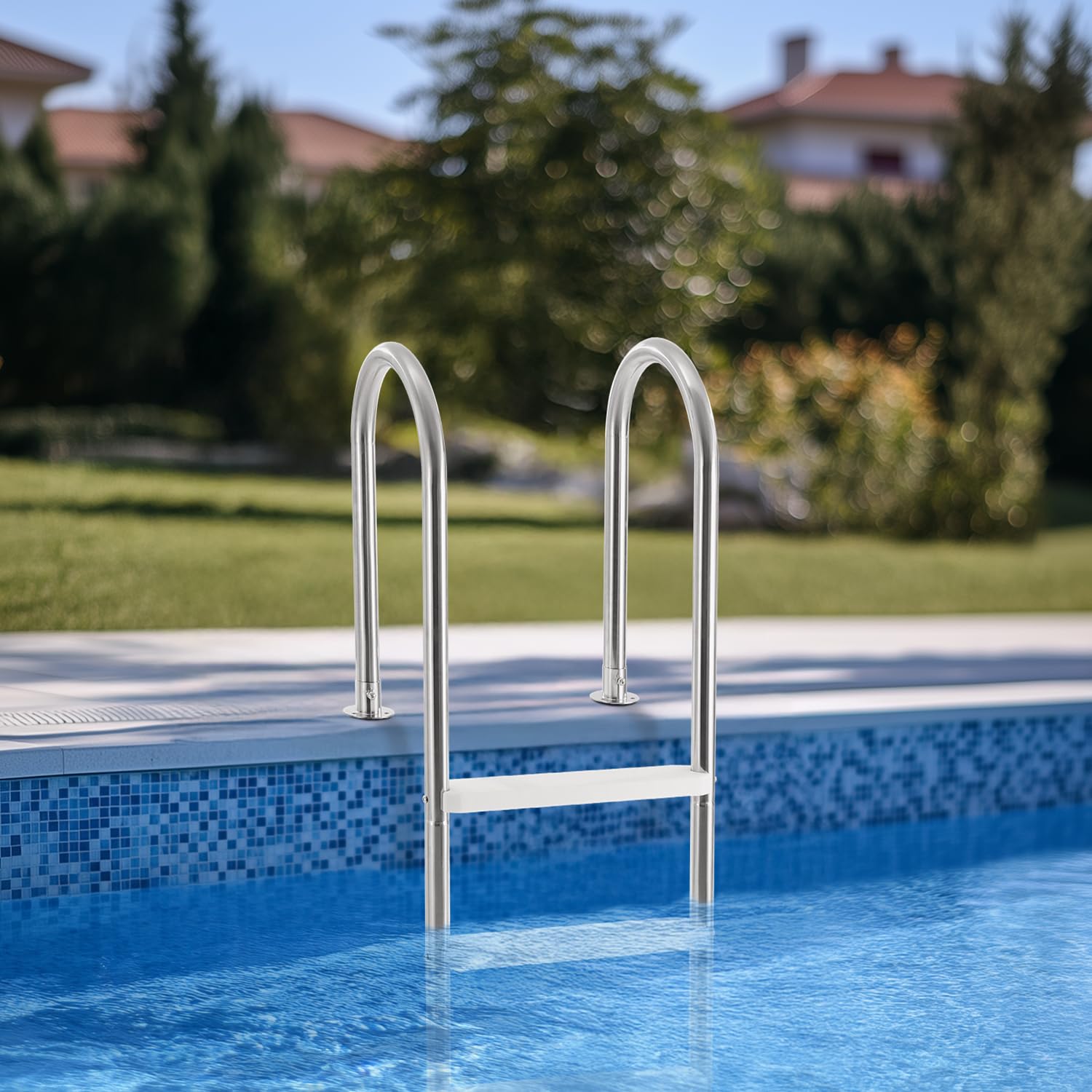 VEVOR Escalera para Piscina, 4 Escalones con Pasamanos Dobles y Escalones, Acero Inoxidable, Carga de 120 kg, para Piscinas Enterradas con Plataforma Montada, 600 x 445 x 1825 mm, Plata + Blanco
