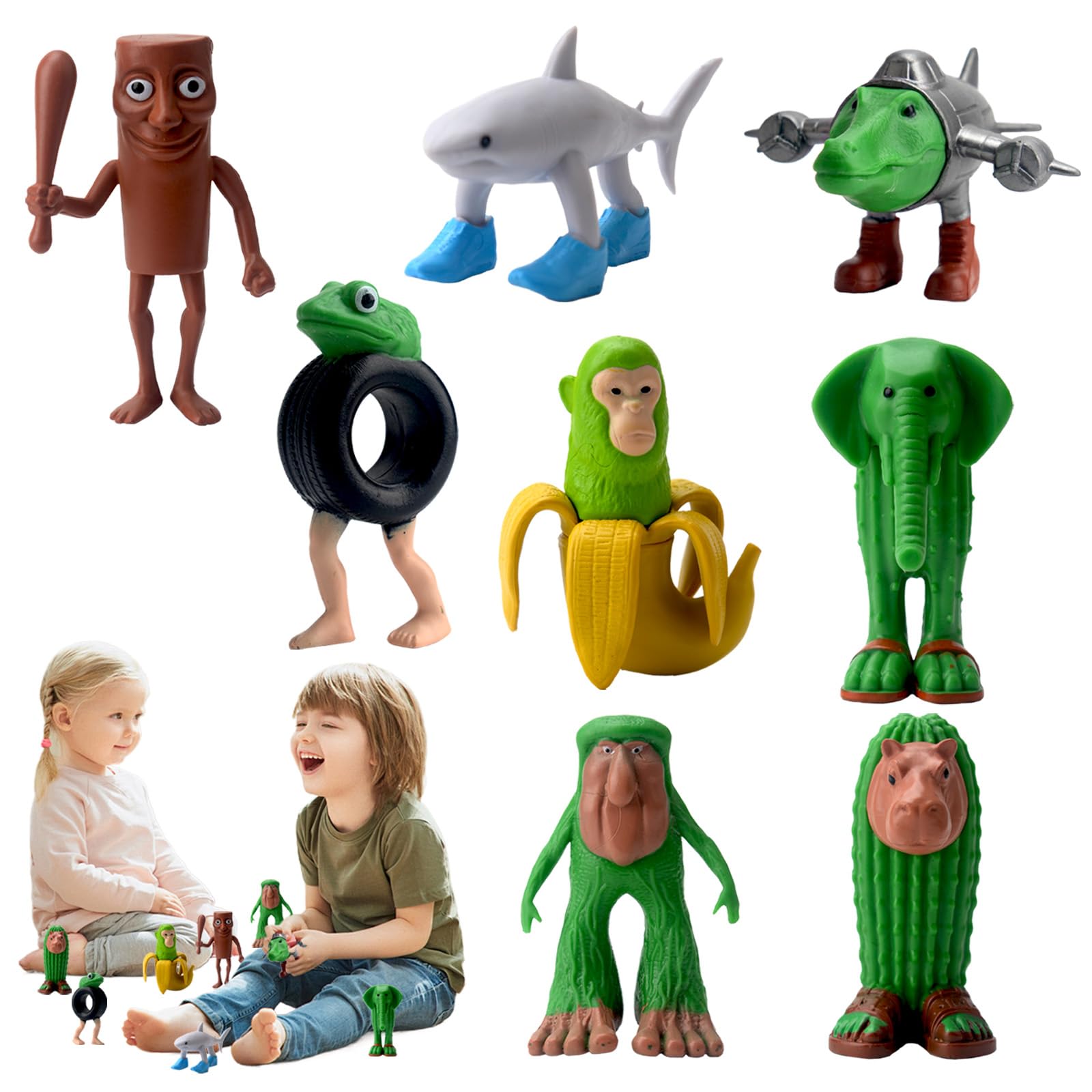 8Pcs Italian Brainrot Action Figures Set, Tung Tung Tung Sahur Figures, Funny Collectible Figures, Funny Tralalero Tralala 3D Printed Desk Toy, Creative Shark,Monkey and More Toys for Kid Fans