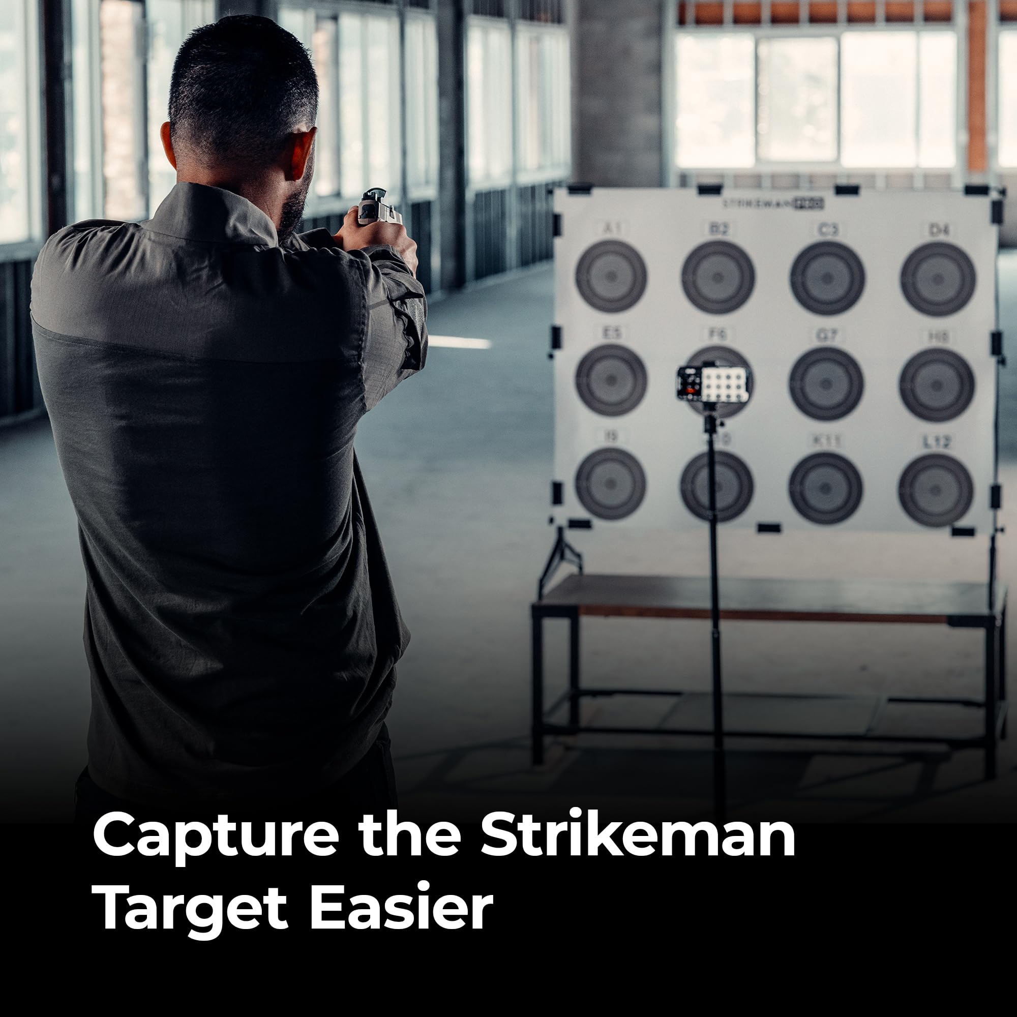 Strikeman Pro Phone Tripod & Mount - Compatible w/iPhone & Android, Collapsible & Easy to Store - Cell Phone Stand for Use w/The Strikeman Dry Fire Laser Training System - 4 Feet Max Height