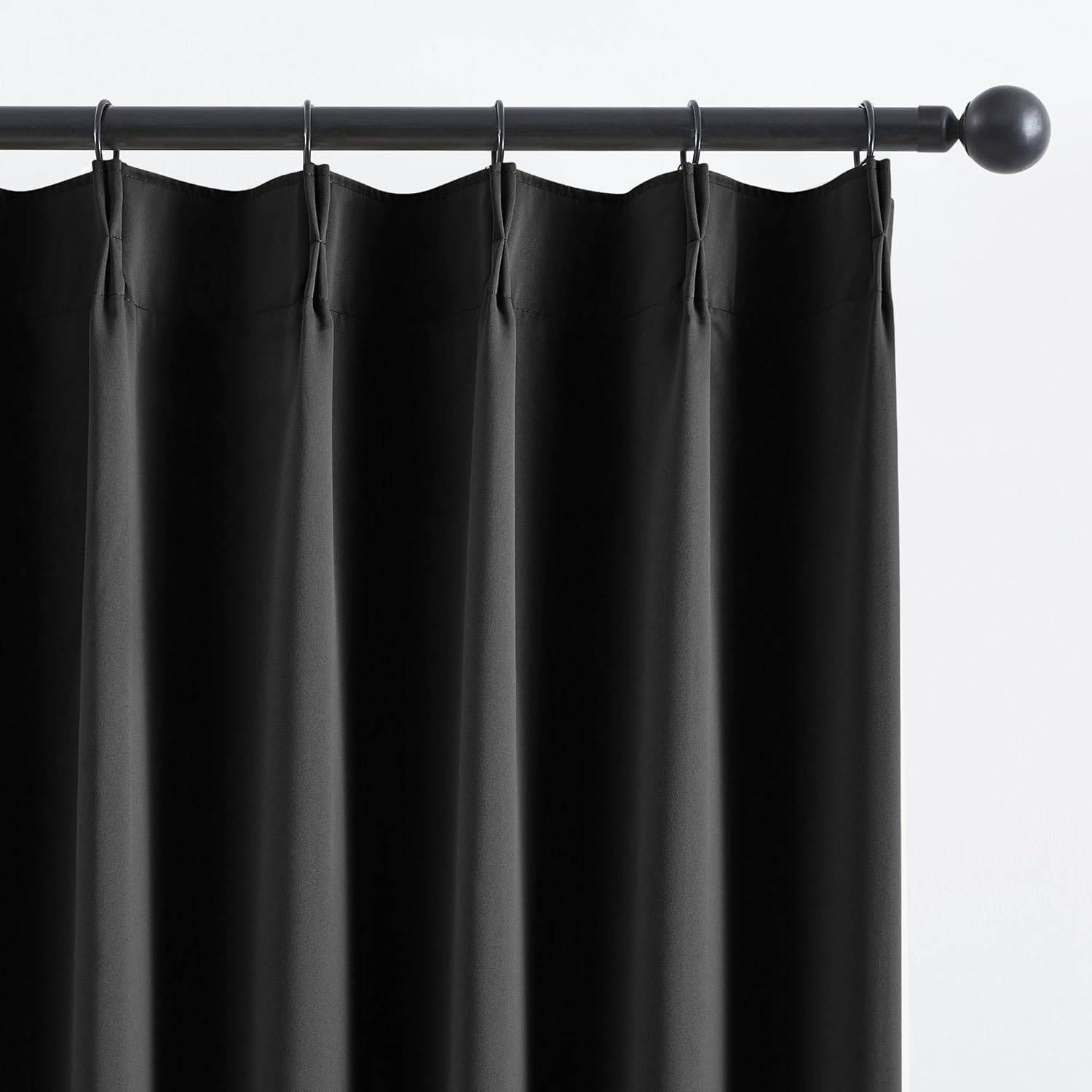 KangBang Pinch Pleated 108 Inch Long Blackout Curtains, Thermal Insulated Energy Saving Draperies for Sliding Door with Hooks Track System, Modern Interior Design Essentia(40Wx108L,Black,2 Panels)
