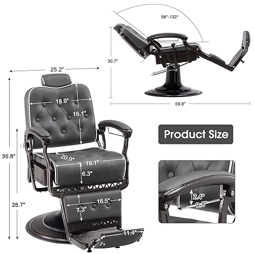 Miniatura 3 de BarberPub Silla de peluquero vintage de metal resistente Bomba hidráulica reclinable multiusos Silla de spa de belleza Equipo de peinado del cabello