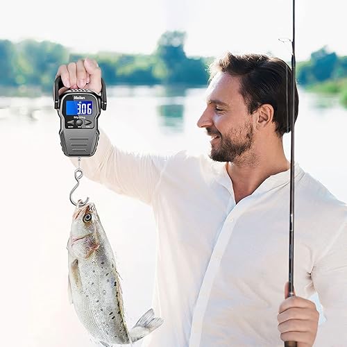 Miniatura 7 de Escala de peces báscula de equipaje de 110 libras1102lbs con pantalla LCD retroiluminada báscula de pesca digital con cinta métrica báscula portátil