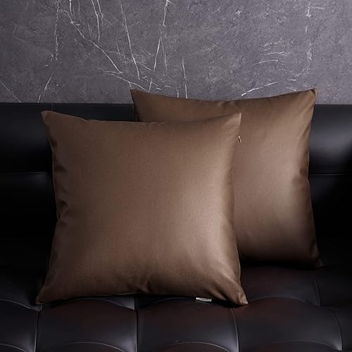 Jeanerlor Juego de 2 fundas de almohada decorativas de piel sintética con textura de 24 x 24 pulgadas para sofá, duradera, elegante, cómoda, para