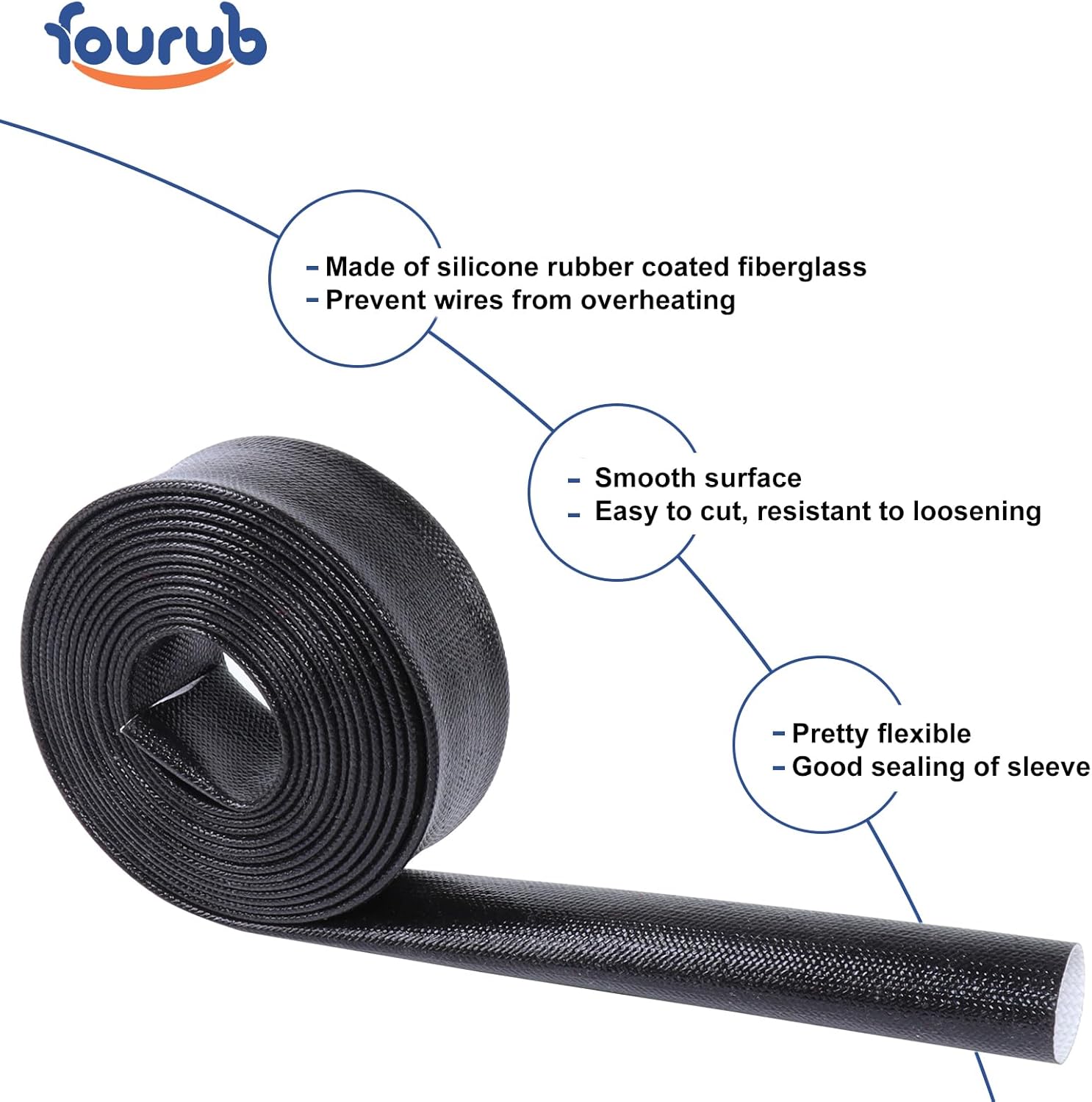 Heat Resistant Wire Sleeve, Silicone Fiberglass Wire Cable Sleeve, Soft & Flexible (Up to 380°F), Black (3/8" ID, 15Ft)