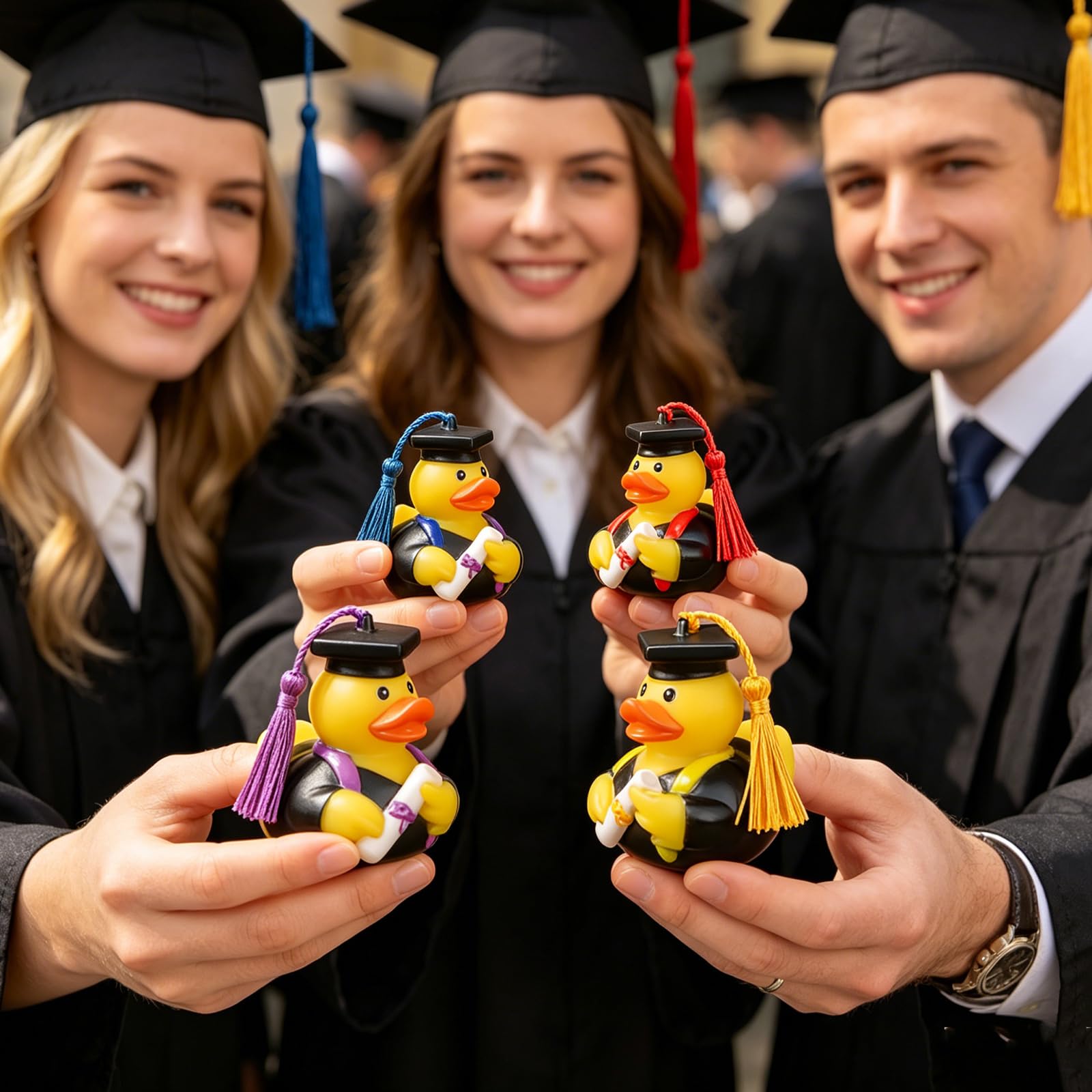 Paperelle di Gomma Anatra Rubber Duck Regalo Laurea con Diploma e Cappello Portachiavi