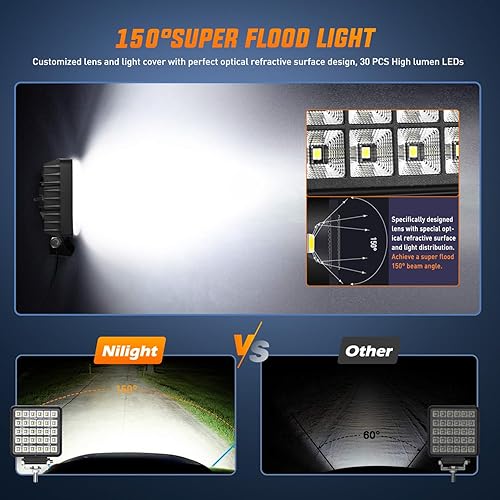 Miniatura 4 de Nilight Luz de trabajo LED cuadrada de 4.3 pulgadas con interruptor de palanca integrado, 2 lámparas de inundación de 60 W 150 para vehículos