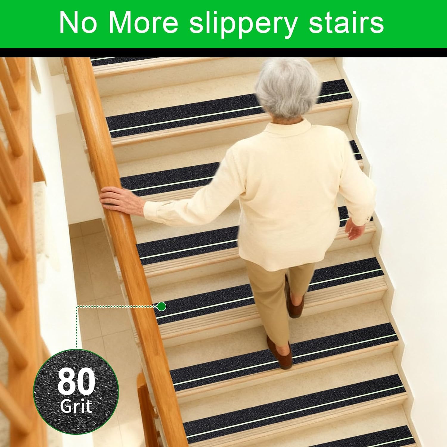 Glow in Dark Anti Slip Tape, 4" x50FT Heavy Duty Waterproof Safety Grip Tape for Stairs, Pool, Bathroom - Black & Glow Stripe Indoor/Outdoor Multi-Purpose Traction Tape