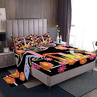 Vista 21 de Feelyou Juego de Sábanas Vintage con Flores Groovy Estilo Retro Sábanas Florales Boho con Sábana Bajera de Bolsillo Profundo para Niños Años 60 70