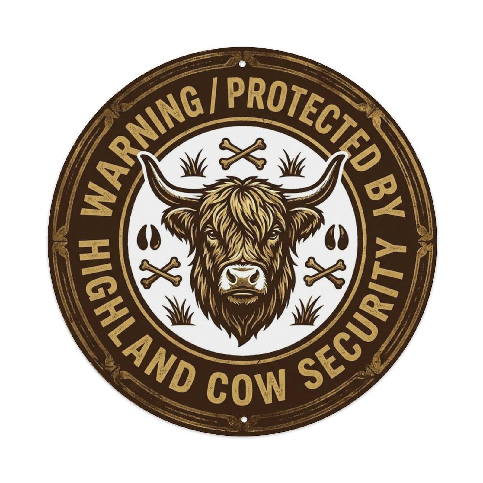 Highland Cow Security Warning Stamp Style Metal Tin Sign