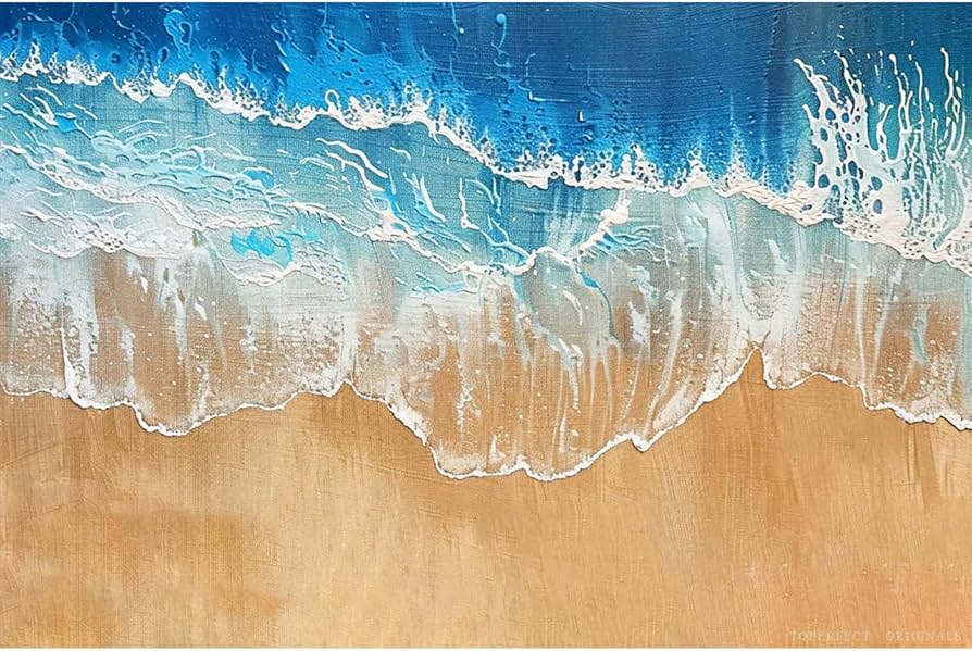 Amazon.co.jp: 32 枚のオリジナルの砂浜のアクリル画、白い波のアート