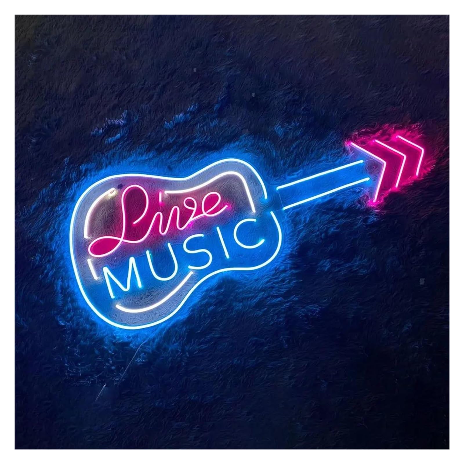 Insegna al Neon LED Insegna Al Neon Live Music Con Chitarra, Musica, Club, Casa, Attività, Negozio, Estetica, Decorazione Da Parete, USB, Dimmerabile, 38cm