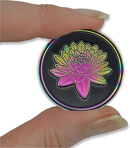 Miniatura 4 de Chip de sobriedad Rainbow Lotus | Moneda AA triplaca | Belleza nacida de la adversidad Token de afirmación regalo de recuperación (negro)