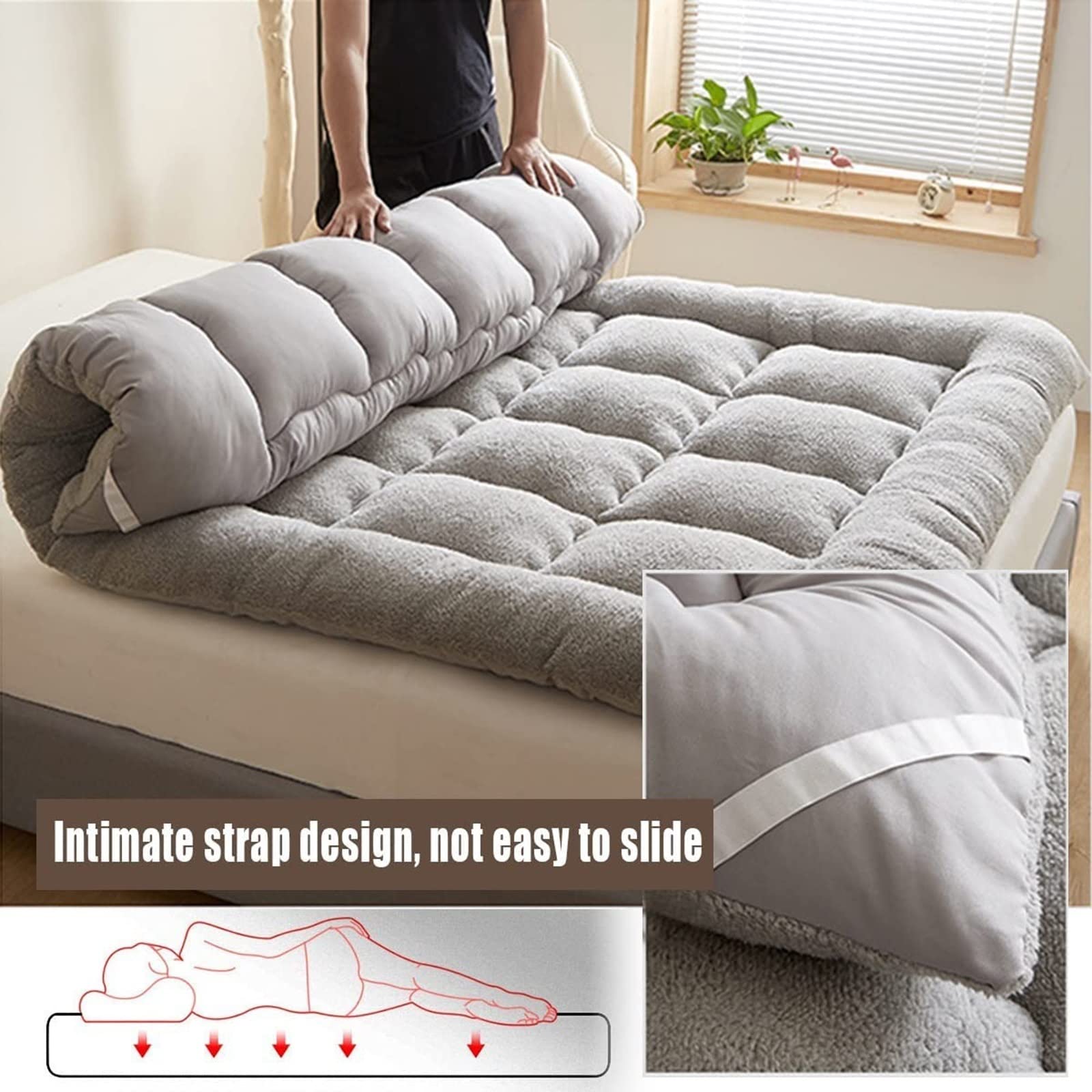 Matelas Sol Matelas Futon Très Épais Tapis De Sol Japonais Traditionnel Tatami Matelas De Couchage De Camping Pliable Enroulable pour Le Dortoir Guest Couch (Couleur : Grey, Taille : 120x200cm)