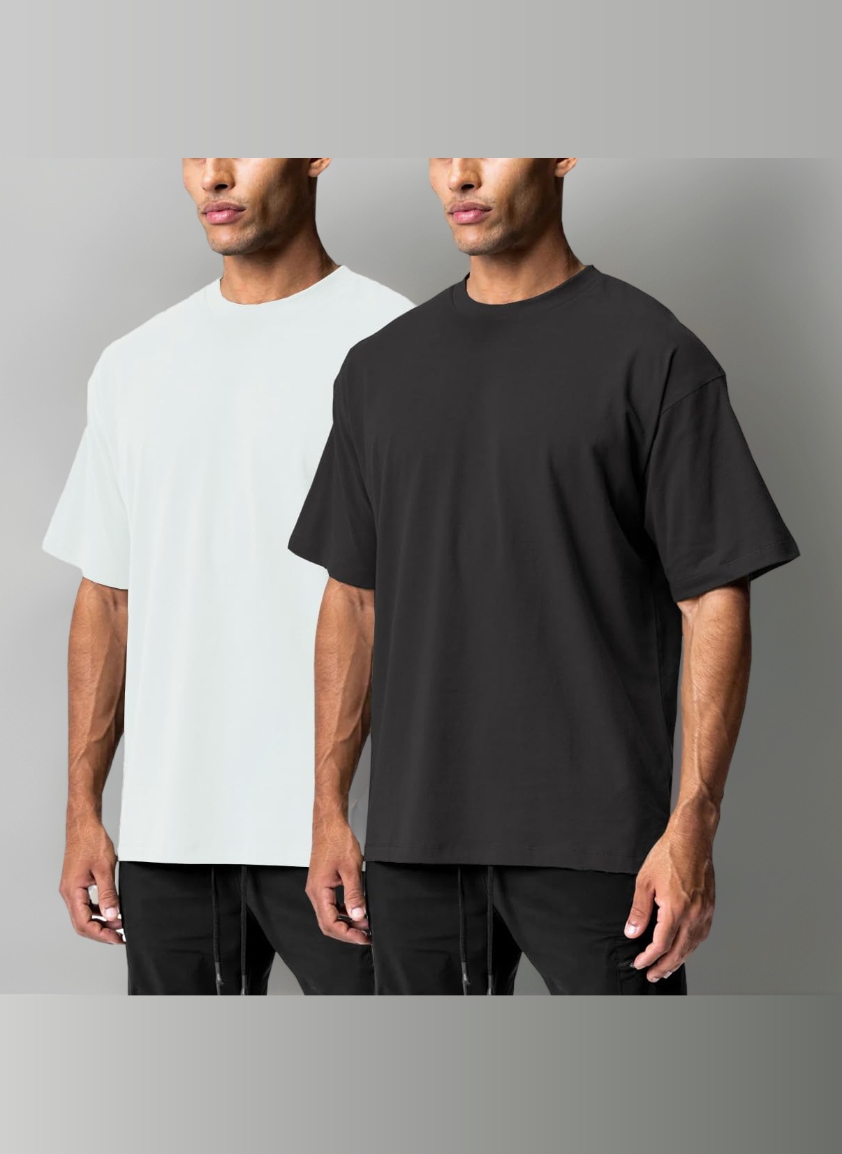 XYKJFIT Men's 1 or 2 Pack Solid Color T-Shirt Short Sleeve Fashion Loose Round Neck Gym Sports Leisure Fitness Top Oversized T-Shirt