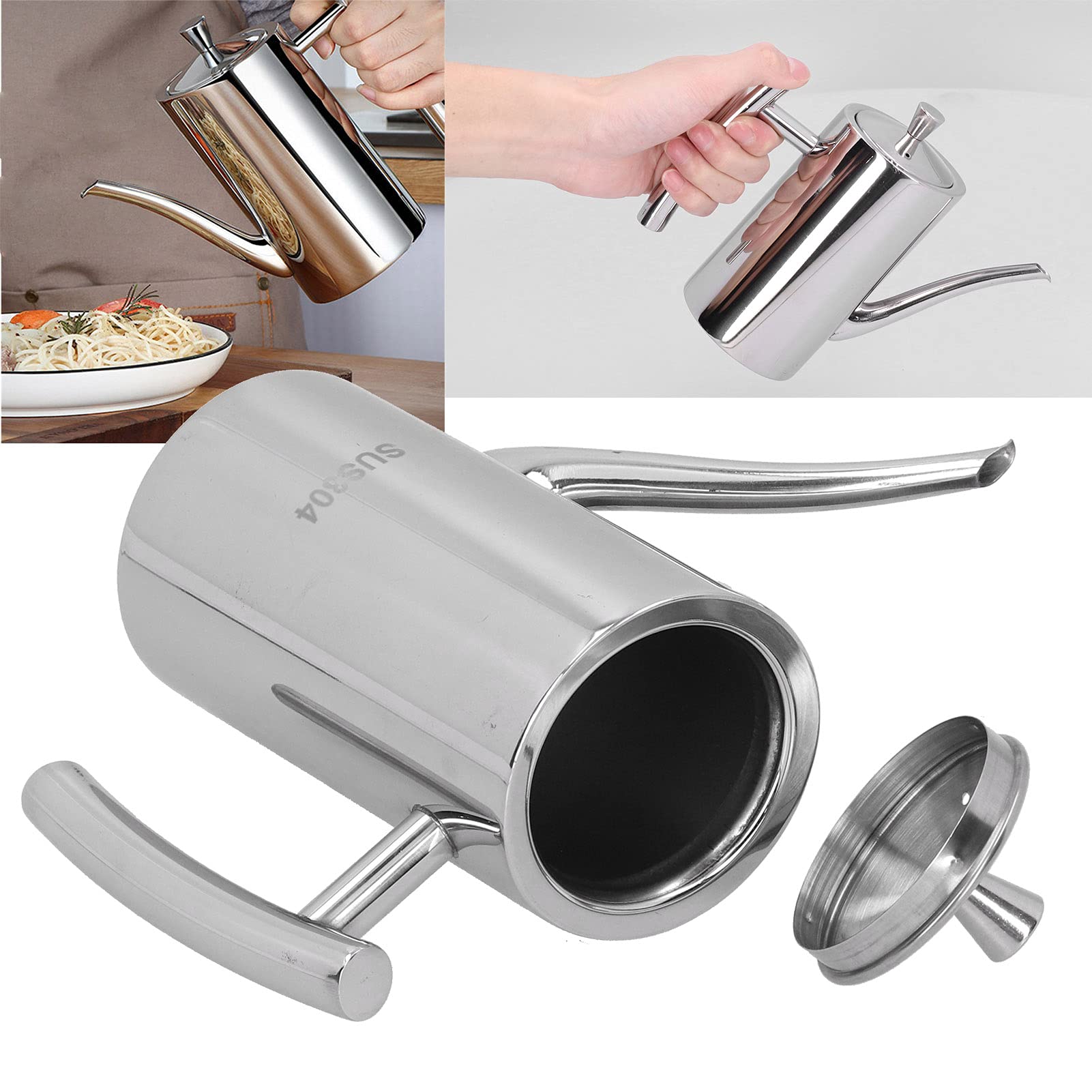 Tissting Dispensador de aceite, Botella vertedora de acero inoxidable con pico largo y tapón de silicona 500ml para cocina, almacenamiento doméstico y chefs caseros
