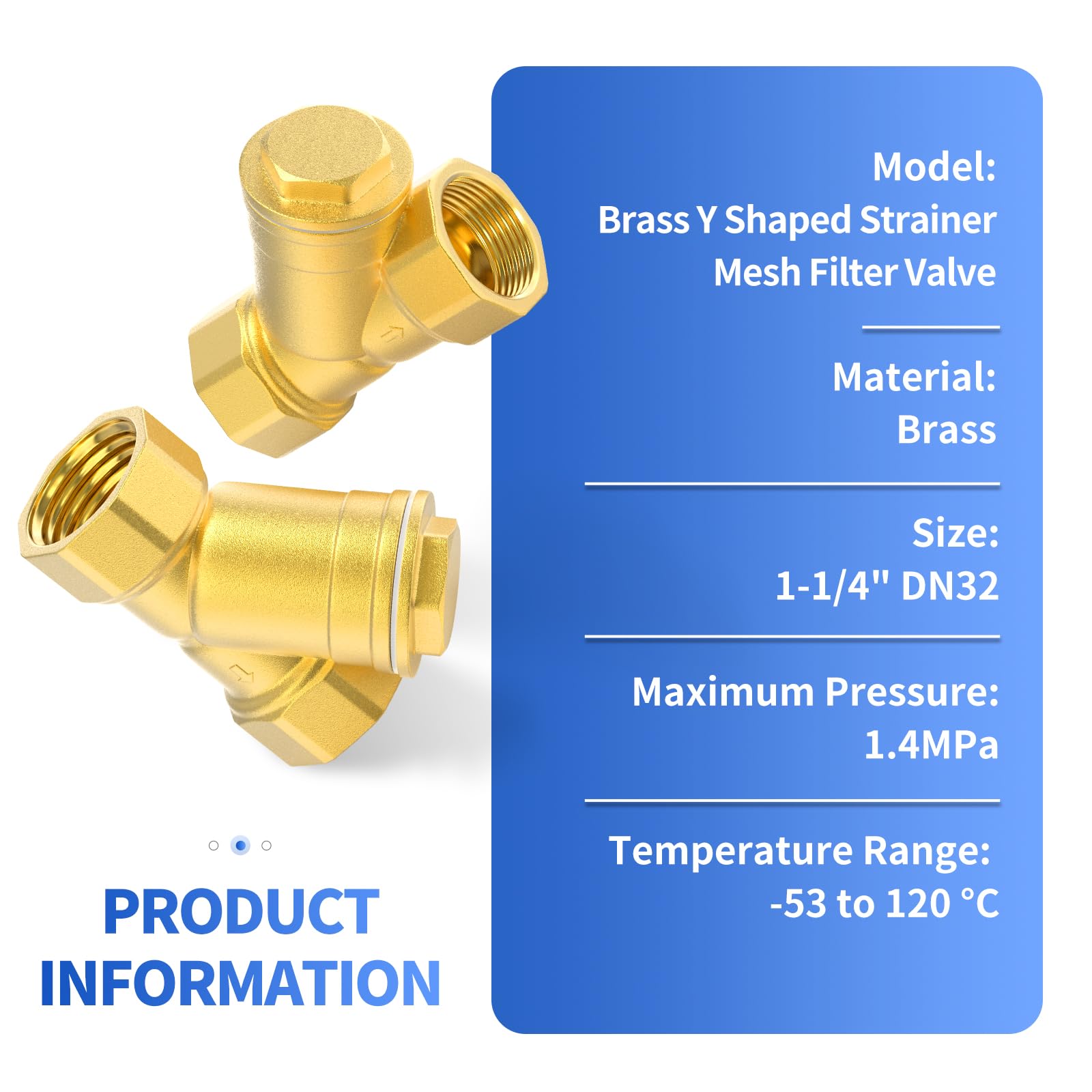1 Stück Messing Y Sieb Mesh Filterventil, 1-1/4" BSP DN32 Innengewinde Anschlussventil für Wasser-Öl-Trennung