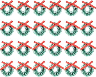 Happyyami Mini Christmas Sisal Wreaths Miniature: 24pcs Artificial Christmas Wreath with Bow 3cm Dollhouse Embellishments for Christmas Crafts and Decoration