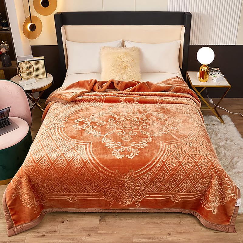 Koc z norek w rozmiarze queen size 188 x 229 cm, ultramiękki pluszowy koc na łóżko na jesień zimę, dwuwarstwowy, wytłaczany, obciążony narzuta na pościel