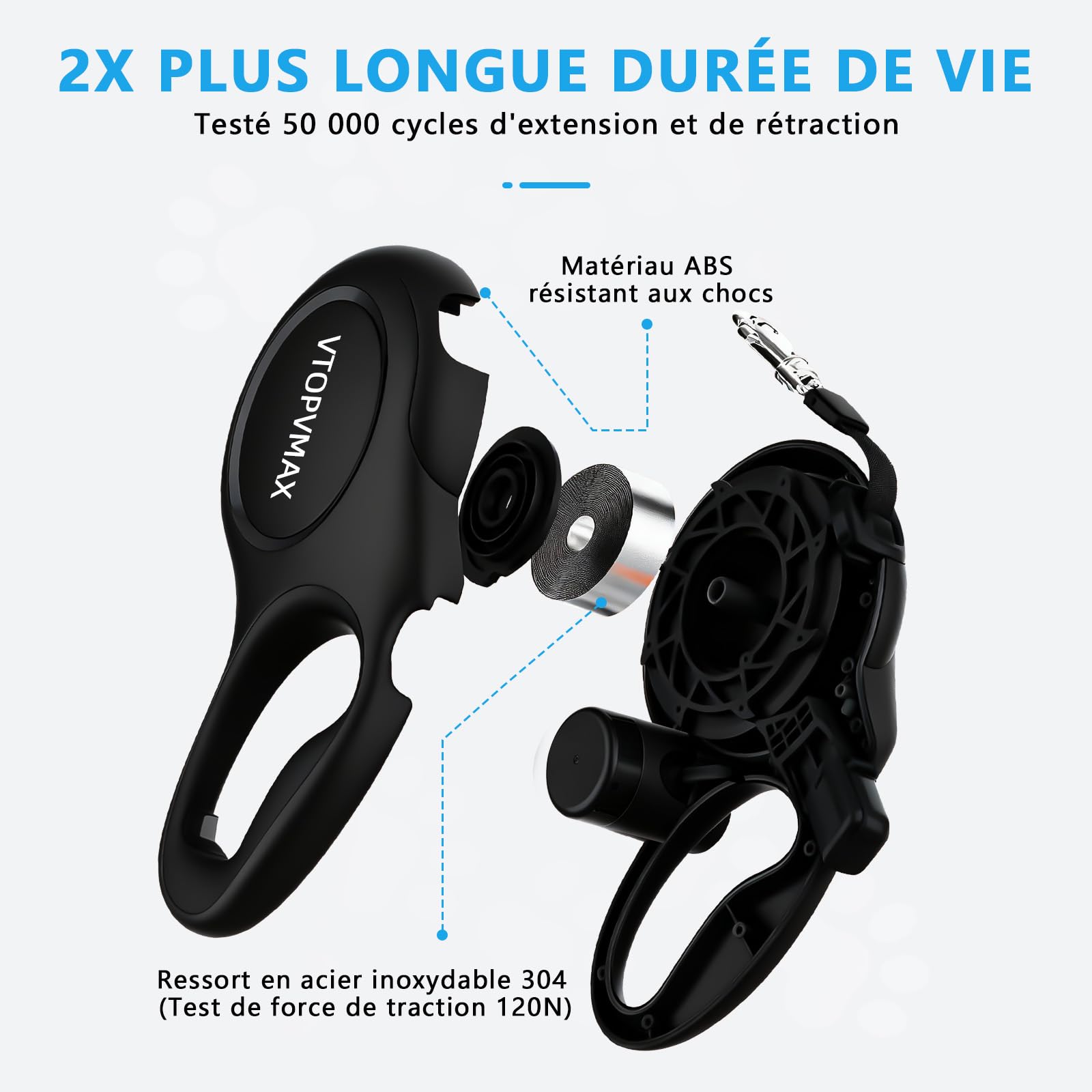 Laisse Chien Enrouleur 8m - pour Chiens de Taille Moyenne/Grande (jusqu'à 50 kg) - Laisse Renforcée avec Câble Anti-Morsure, Distributeur de Sacs à Déjections et Frein à Une Main (Noir)