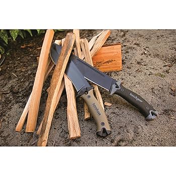 美品 カーショウ KERSHAW 1077TAN CAMP 10 ナイフ 無反射 ブラックパウダーコート 65MN 炭素鋼キャンプ アウトドア ブレード約25.4cm、全長約40.6cm、刃厚：約4ミリ 美品 カーショウ KERSHAW 1077TAN CAMP 10 ナイフ 無反射