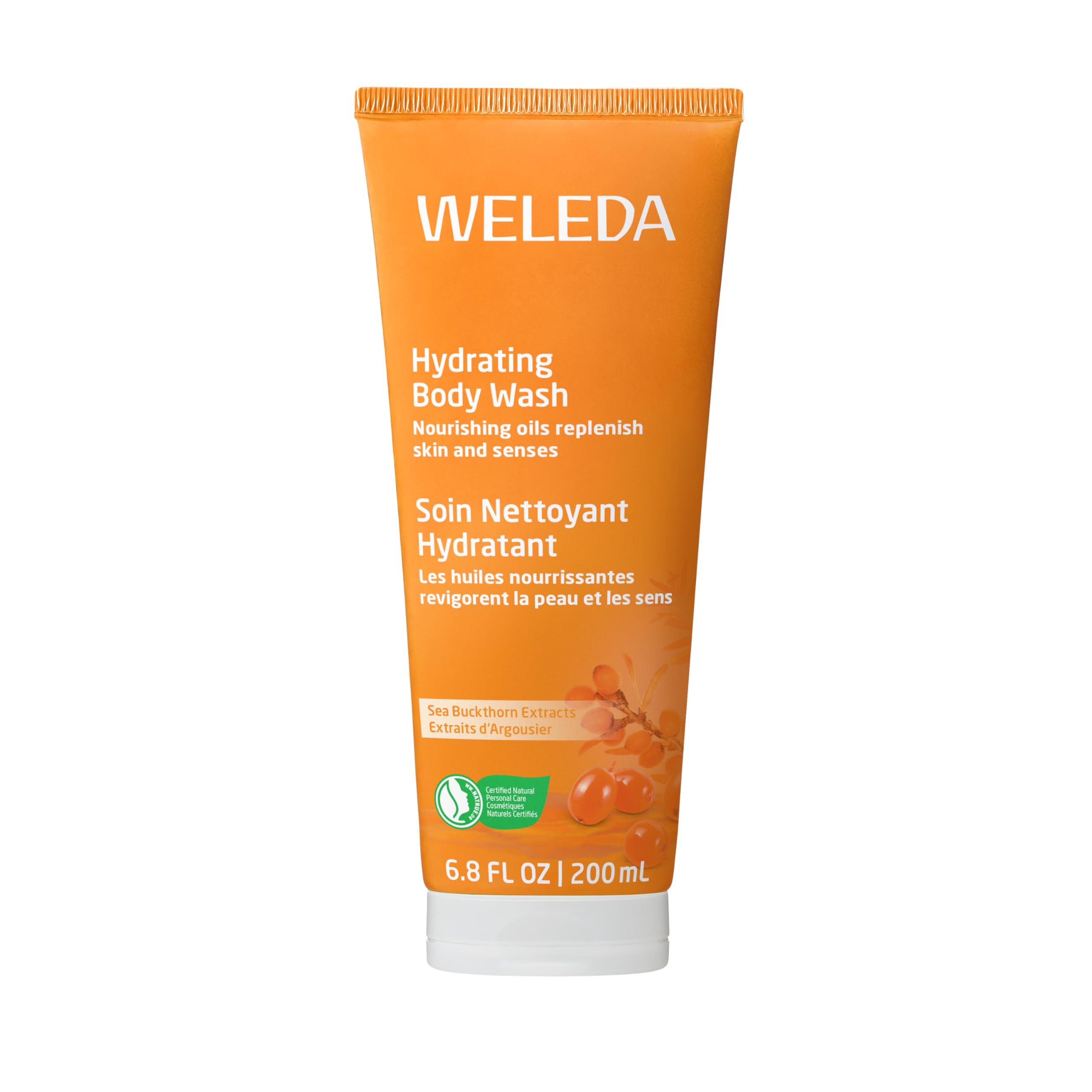 WELEDA Bio Vitality Duschgel vegan - Naturkosmetik Sanddorn Duschseife für Frauen & Männer mit Grapefruit / Sandelholz Duft, Natürliche Hautpflege Dusche zur Reinigung von Gesicht & Körper (1x 200ml)