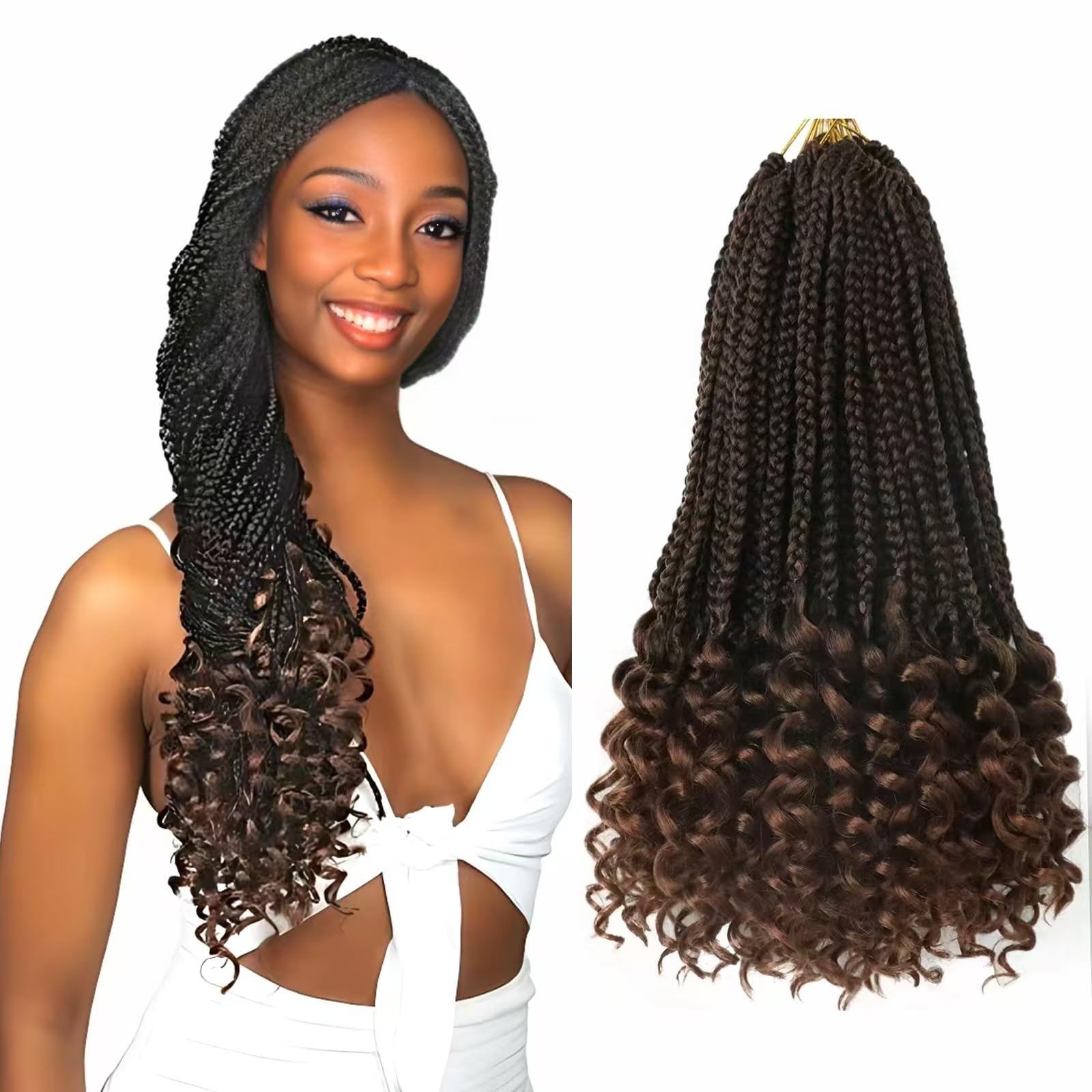 Goddess Box Braids Crochet Hair 14 Inch Bohemian Box Braids Crochet Hair 8 Packs Crochet Braids with Curly Ends Pre Looped Crochet Hair for Black