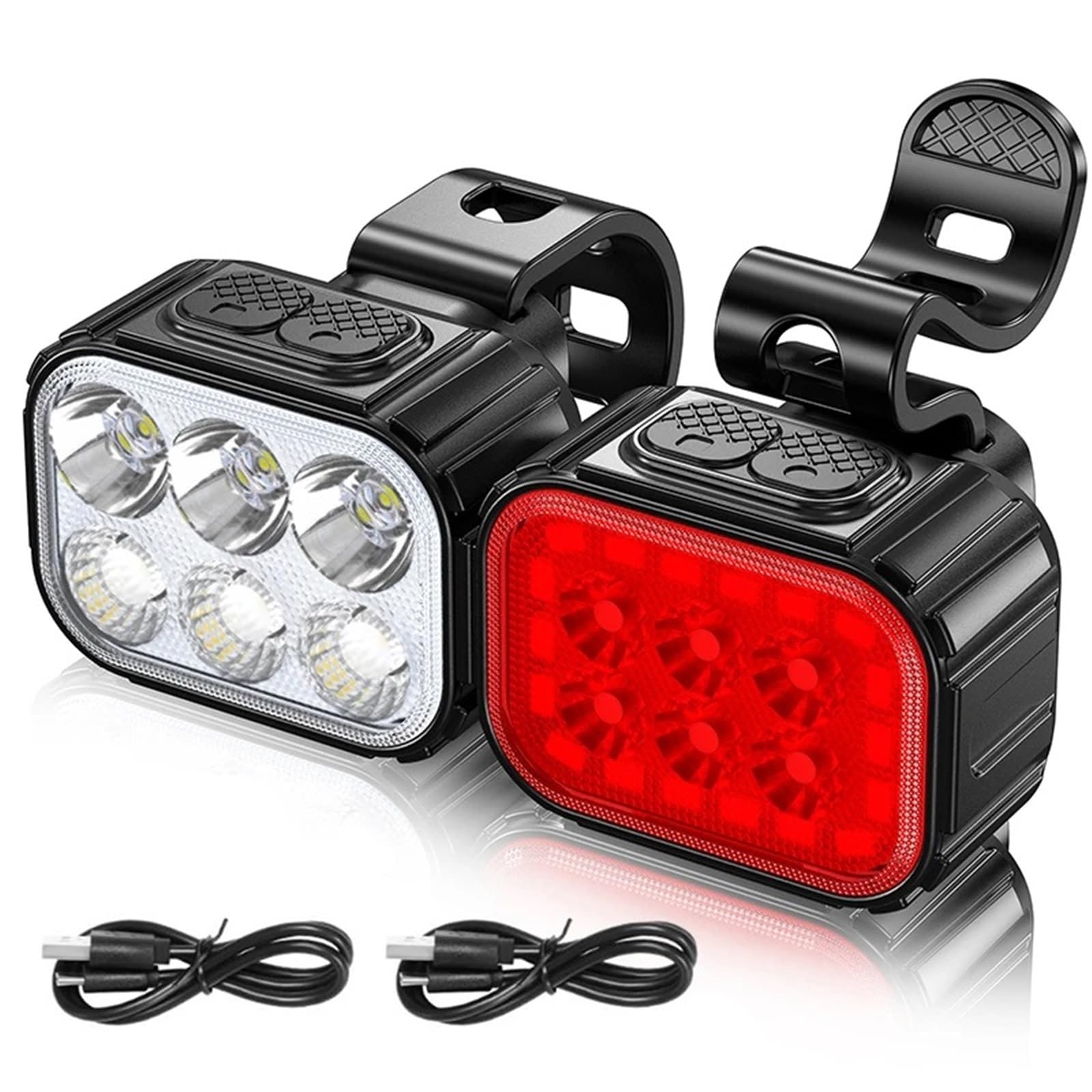 Juego De Luces Para Bicicleta Juego de luces traseras y delanteras for bicicleta, faro trasero for ciclismo con carga USB, 6/24 cuentas, lámpara impermeable de aleación de aluminio for bicicleta Luces