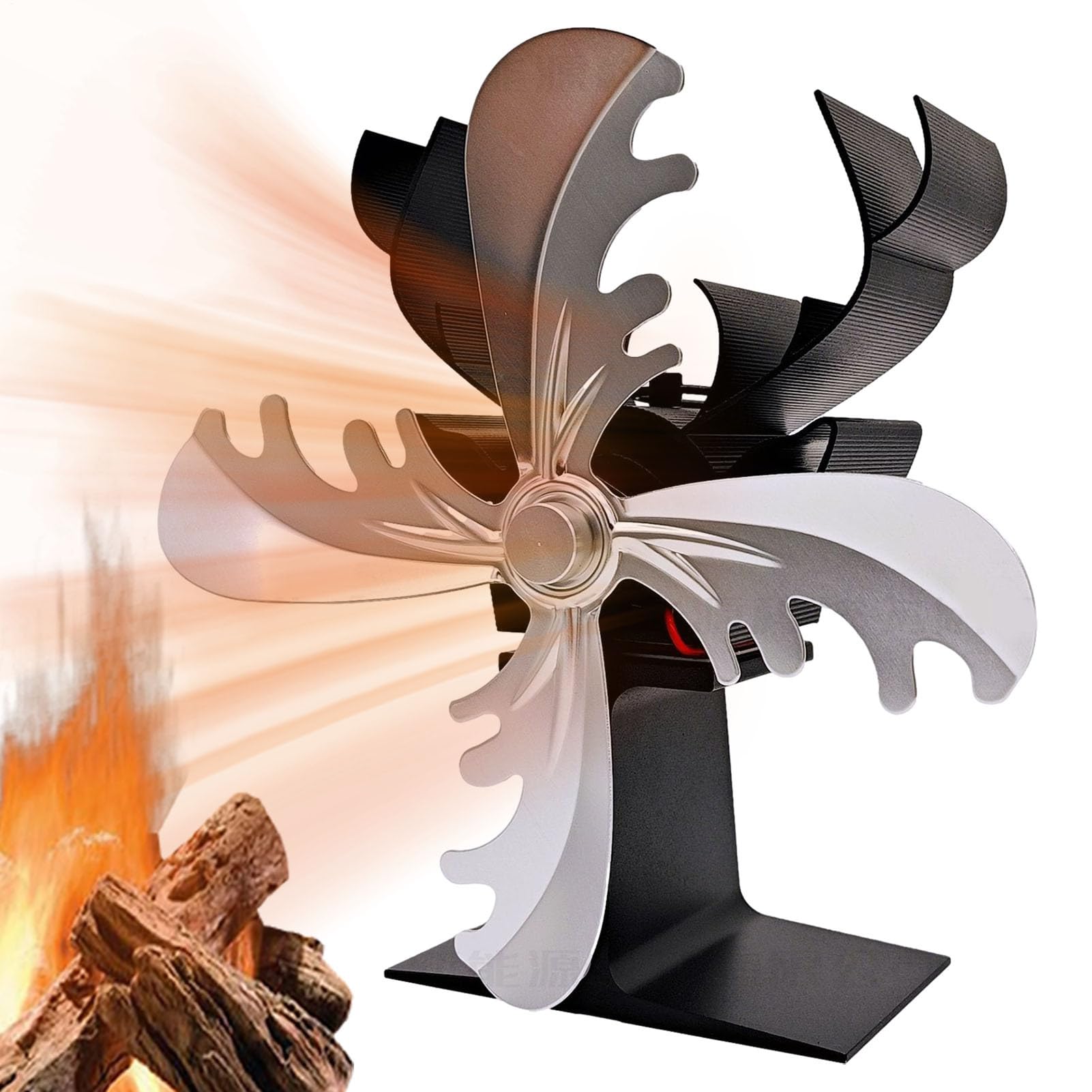 Ventilatore Stufa A Legna - Ventilatore Termico Per A 4 Foglie | Accessorio Per Stufa A Forma di Renna Alimentato A Calore, Circolatore Di Riscaldamento Non Elettrico, Ventilatore Per Stufa