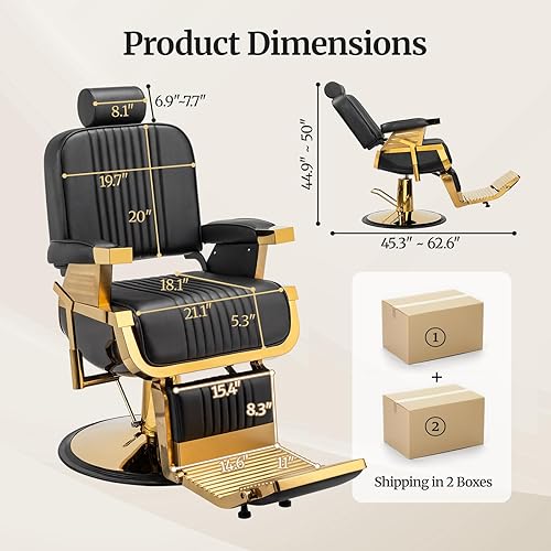 Miniatura 3 de Winado Silla de peluquería vintage resistente, sillas reclinables hidráulicas para peluqueros con reposapiés y reposacabezas, silla giratoria de