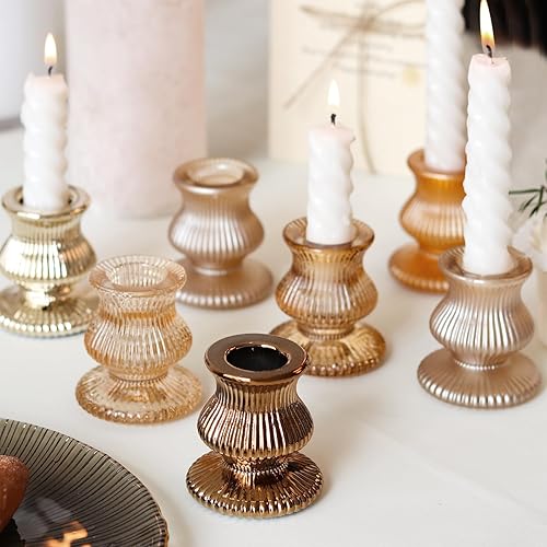 Miniatura 6 de WDHODEC Gold Candlestick Holders 12PCS Glass Taper Candle Holders for Table Centerpiece Colorful Candle Sticks for Wedding, Party and Festival