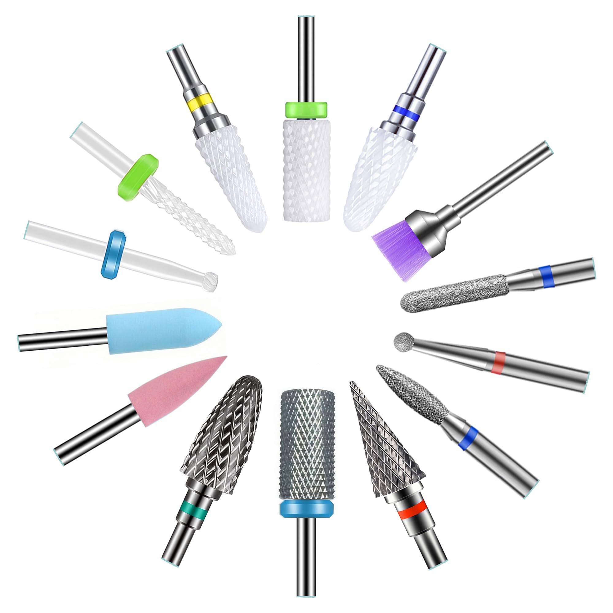 14 Pezzi Punte Fresa Unghie Punta da Trapano Manicure Kit per Unghie Elettrico Ceramica y Acciaio al Tungsteno Lima per Unghie Trapani
