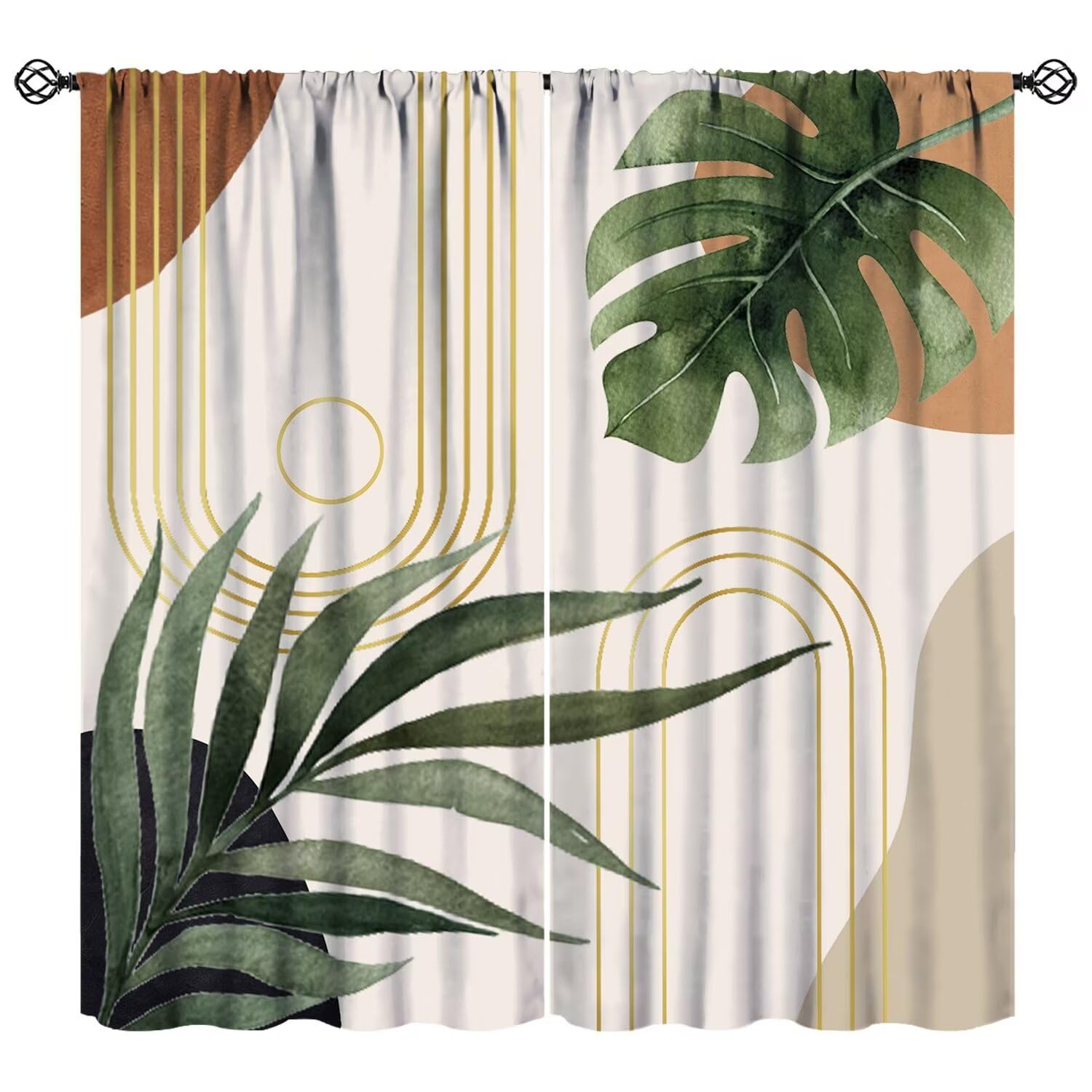 JESTRONRY Boho Mid Century Curtains, Abstract Green Tropical Palm Leaf Modern Art Window Treatments Bedroom Living Room Curtain, Home Decor Rod Pocket Window Drapes 42x45 Inch Decor