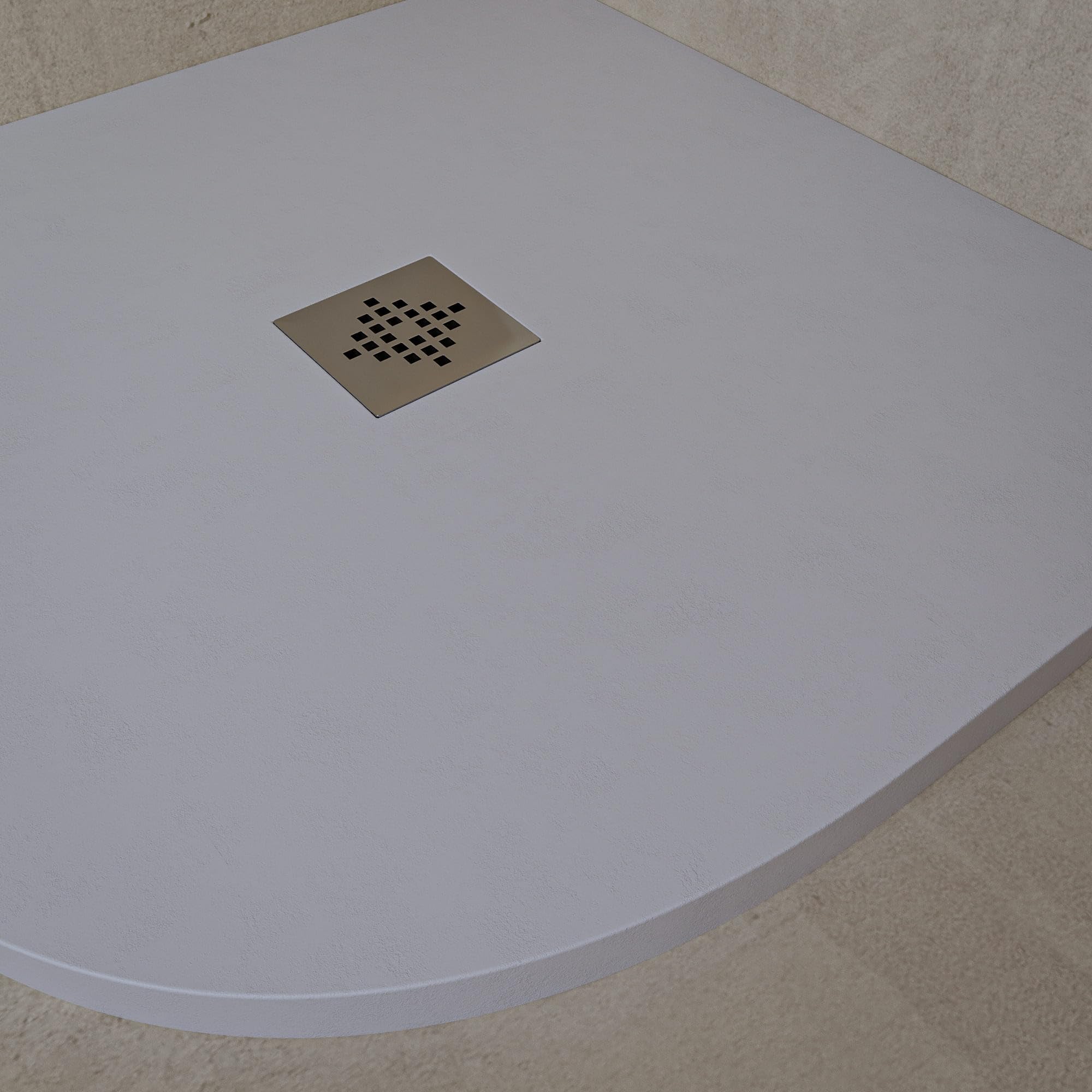 Soulhome Plato de Ducha Semicircular 70x70 Blanco - Rejilla Inox | Antideslizante C3, Extraplano, Resina y carga mineral, Textura Liso Piedra, Antibacteriano, Gel-coat, Incluye válvula desagüe