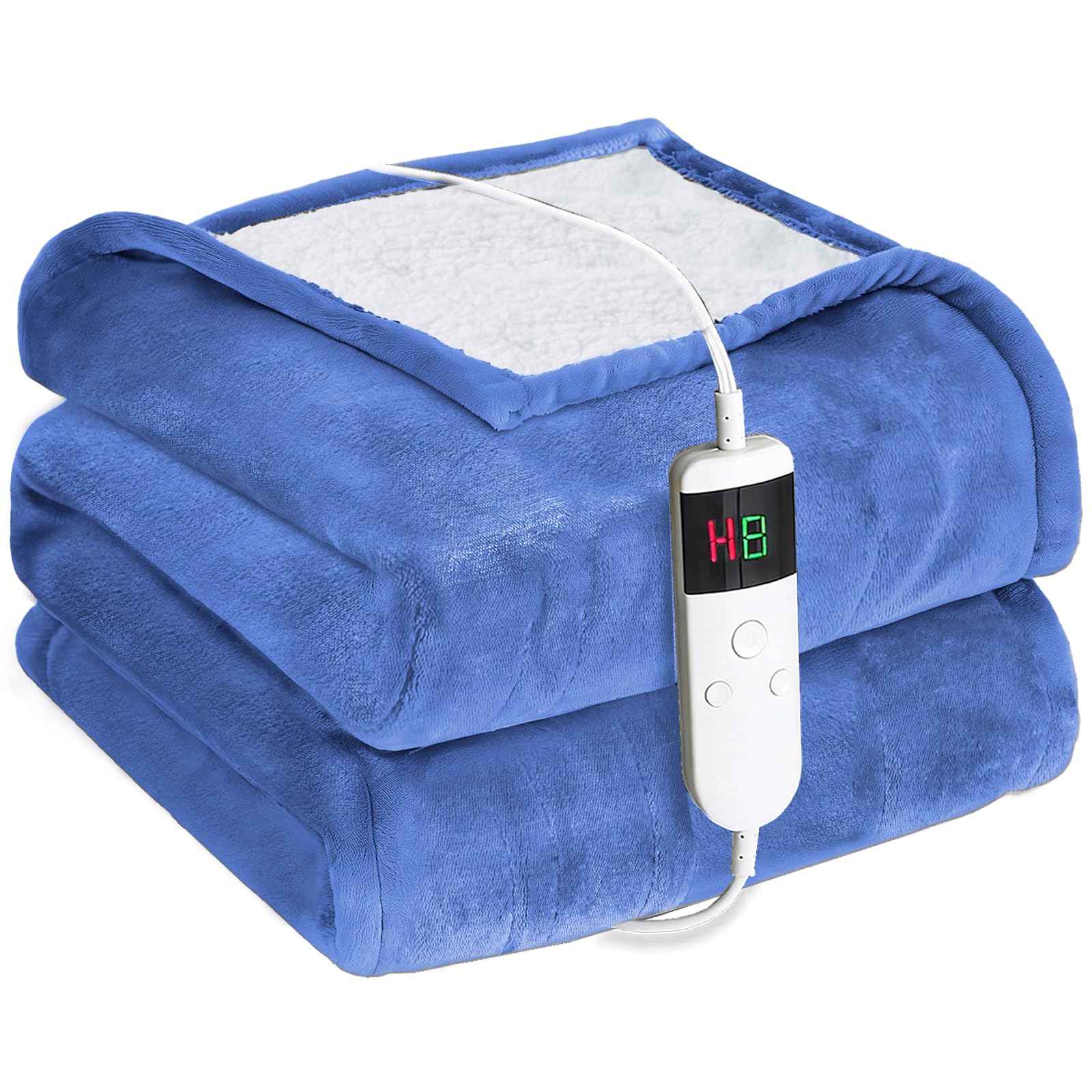 Cushious Electric Heated Blanket Throw 180×200cm, 10 Heat Settings & 8 Hours Auto-Off Timer, Overheat Protection & Machine Washable, Flannel & Sherpa Heating Blanket for Sofa Bed Office