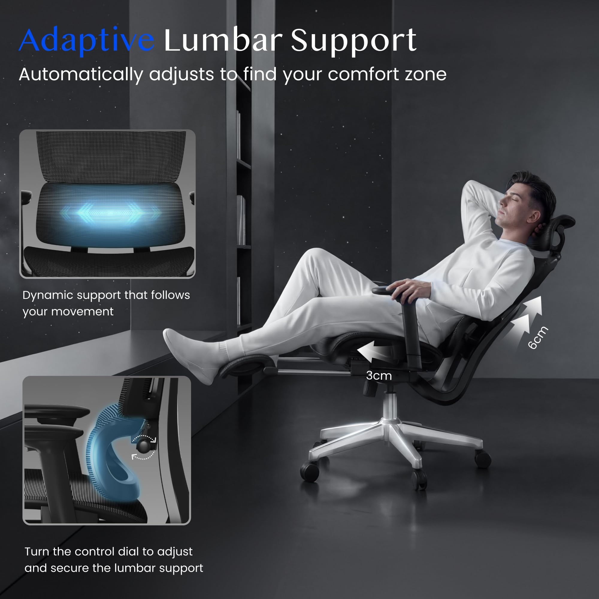 FLEXISPOT ErgoX Ergonomischer Bürostuhl mit Fußstütze 3D-Armlehnen 3D-Kopfstütze 5D-Rückenlehne Atmungsaktiver Sitz 136 kg Schwarz