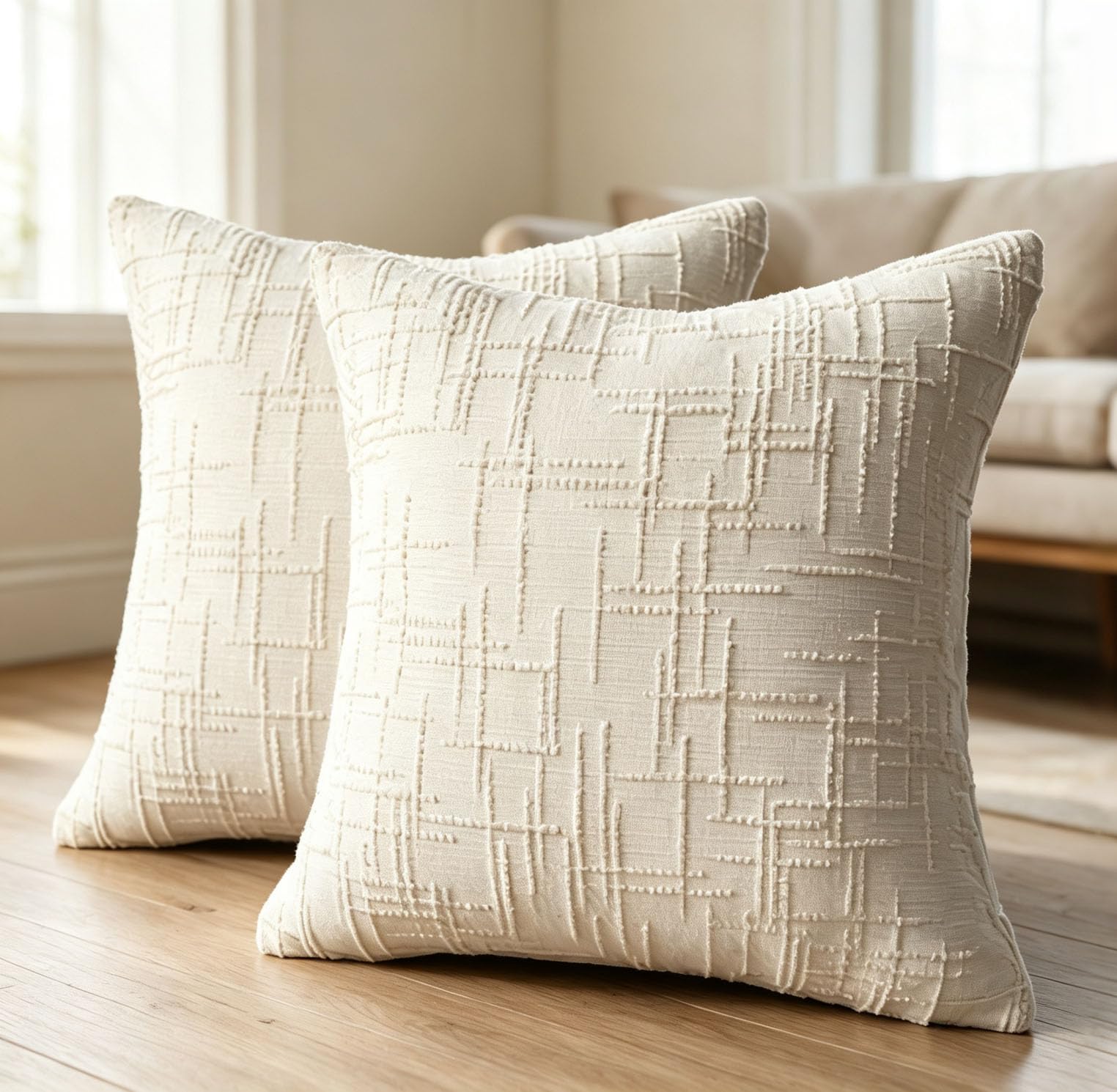 SERAVA Cushion Cover 45x45 2-Piece Set Sofa Cushions Made of Soft Chenille Fabric Cushion Covers Beige Sofa & Living Room Decorative Cushions for Cozy Home Decoration Ornamental Cushion Covers.